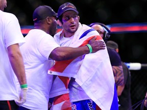 Beneil Dariush of Iran celebrates his win over Jim Miller at UFC Fight Night in April 2015.