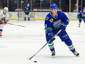 Jake Virtanen, here in AHL action for Utica, has always had the Canucks enamoured of his speedy, physical game.