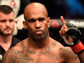 Jimi Manuwa of England enters the Octagon before facing Corey Anderson in Saturday's light heavyweight fight during the UFC Fight Night in London.