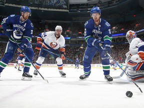 Henrik and Daniel Sedin in action during the season.