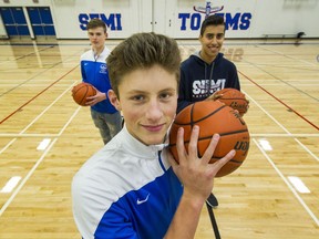 Brian Wallack, centre, Waylon Saliken and Raj Hundal want to make some noise in the provincials with the Semiahmoo Secondary Totems.