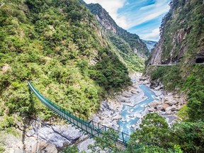 A footbridge crossing the Taroko Gorge.