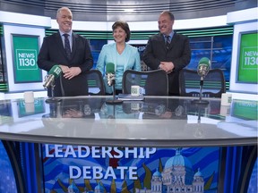 B.C. NDP leader John Horgan (left) Liberal leader Christy Clark and Green Party leader Andrew Weaver following the leaders debate in Vancouver.