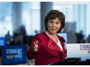 Premier Christy Clark unveils the B.C. Liberals' modest election platform Monday in Vancouver.