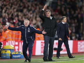 Crystal Palace manager ‘Big Sam’ Allardyce and his assistant manger Sammy Lee (left) let their feelings be known to the linesman after a call went against them in a recent Premier League game. Allardyce has turned Palace’s fortunes around with five wins in their last seven matches.