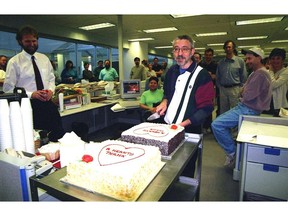 Silvio Dobri celebrates his first birthday with his new heart in The Edmonton Journal newsroom in 1999.