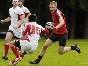 Conor Trainor in 2007 high school action for St. George's. Over the last decade he's gone on to rugby fame and fortune with Canada's sevens team and now in French club rugby.