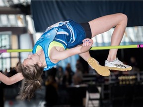 Semiahmoo Secondary School track athlete Alexa Porpaczy cleared 1.75m as a 16-year-old at the 2016 Province Percy Williams Indoor Games in the Richmond Olympic Oval.                                                                                                                                                         Photo: by Brian Cliff   [PNG Merlin Archive]