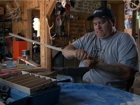 Basket maker Stephen Jerome at work in My Father's Tool, the short film from Heather Condo that is part of the Wapikoni Cinema on Wheels tour.