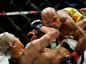Wilson Reis, yellow shorts, fights against Ulka Sasaki (in their flyweight bout during UFC 208 in February at the Barclays Center in New York City.