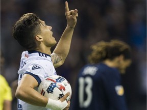The post-goal celebrations have been hard to come by for Vancouver Whitecaps striker Fredy Montero, here acknowledging his goal against the L.A. Galaxy earlier this month at B.C. Place Stadium.