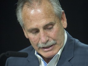 Willie Desjardins says goodbye as head coach of the Canucks in Vancouver, B.C., April 13, 2017.