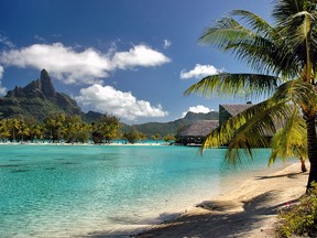 Bora Bora island, with Mount Otemanu in the background.