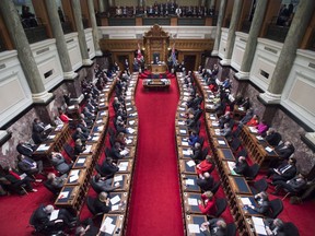 British Columbia's Lieutenant-Governor Judith Guichon delivers the Throne Speech in the B.C. Legislature, in Victoria on Tuesday, Feb. 9, 2016. THE CANADIAN PRESS/Jonathan Hayward