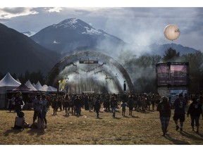 PEMBERTON, B.C. - JULY 17, 2016. Crowds gathering for Baauer's performance on the Bass Camp Stage at the Pemberton Music Festival.