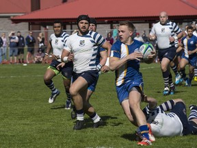 UBC's Ben LeSage makes a break against Burnaby Lake in the 2017 BC Rugby Premier League final.