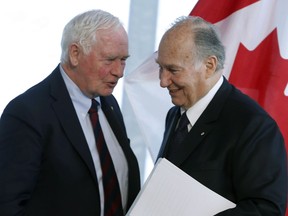 Governor-General David Johnston (left) and the Aga Khan take part in the opening for the new home of the Global Centre for Pluralism in Ottawa on May 16.