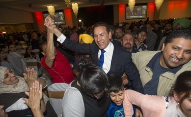 Newly-elected NDP MLA Jagrup Brar meets his supporters in Surrey, BC Tuesday, May 9, 2017 after the NDP won the Surrey-Fleetwood riding.