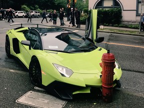 A Lamborghini collided with a fire hydrant in Vancouver Tuesday.