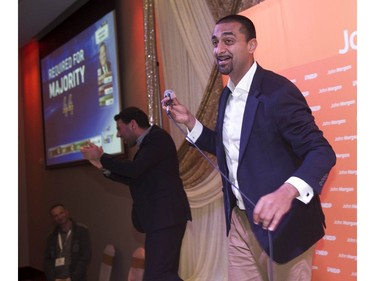 Newly-elected Delta North NDP MLA Ravi Kahlon meets supporters in Surrey, BC Tuesday, May 9, 2017 after the NDP won the Delta riding in the provincial election campaign.