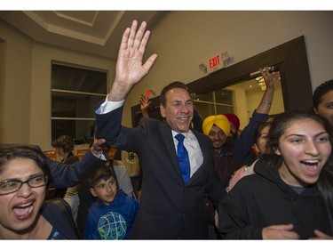 Newly-elected NDP MLA Jagrup Brar meets his supporters in Surrey, BC Tuesday, May 9, 2017 after the NDP won the Surrey-Fleetwood riding in the provincial election campaign.