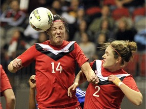 Vancouver defender Shannon Woeller (right) has earned a callback for Canada's upcoming games against Costa Rica in Winnipeg and Toronto.