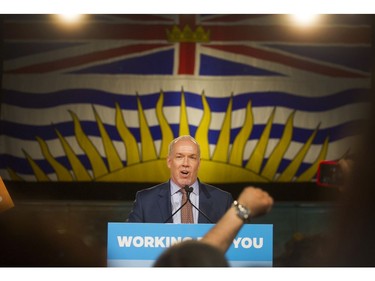 BC NDP Leader John Horgan makes final remarks following BC Election in Vancouver, B.C., May 9, 2017.