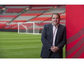 Canada Soccer president Victor Montagliani, one of the main organizers of the FIFA Women's World Cup on the pitch at BC Place, Vancouver, June 24 2015.