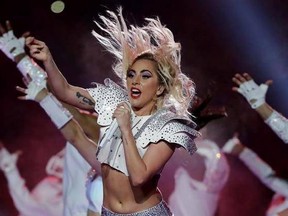 FILE - In this Feb. 5, 2017, file photo, Lady Gaga performs during the halftime show of the NFL Super Bowl 51 football game between the New England Patriots and the Atlanta Falcons in Houston. Starbucks announced June 12, 2017, that it&#039;s teaming with Gaga for a set of brightly colored summery drinks that will raise money for the singer‚Äôs foundation. (AP Photo/Matt Slocum, File)