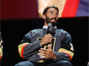 White Rock native Jason Garrison is interviewed after being selected by the Vegas Golden Knights during the 2017 NHL Awards and Expansion Draft at T-Mobile Arena on Wednesday in Las Vegas.
