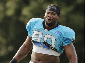 Frank Alexander of the Carolina Panthers was suspended for a year after multiple positive tests for marijuana. He's trying to reboot his career on the B.C. Lions defensive line.
