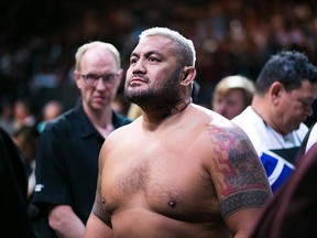 Mark Hunt prepares to enter the Octagon against Brock Lesnar during the UFC 200 event at T-Mobile Arena on July 9, 2016 in Las Vegas.