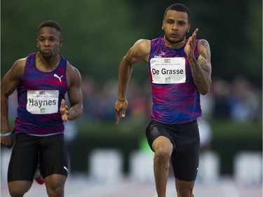 Andre De Grasse ran 10:17 in the men's 100m event at the 2017 Vancouver Sun Harry Jerome Track Classic at Percy Perry stadium in Coquitlam, June 28 2017.