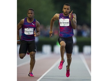 Andre De Grasse ran 10:17 in the men's 100m event at the 2017 Vancouver Sun Harry Jerome Track Classic at the Percy Perry stadium, Coquitlam, June 28 2017.