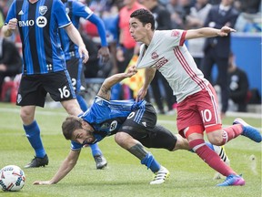 Montreal Impact's Hernan Bernardello, left, challenges Atlanta United's Miguel Almiron.
The Paraguayan leads the United's attack with seven goals.