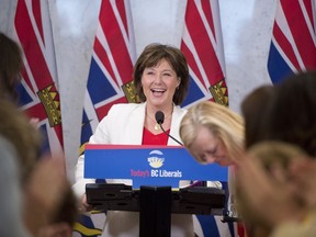 Premier Christy Clark addresses a B.C. Liberal party women’s lunch event in Vancouver on Wednesday. The B.C. legislature will return on Thursday and Clark's Liberals will give their throne speech.