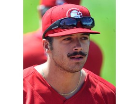 Brock Lundquist of the Vancouver Canadians gets called 'Rollie' a lot as his fancy moustache resembles the former Oakland A's all-star closer Rollie Fingers.