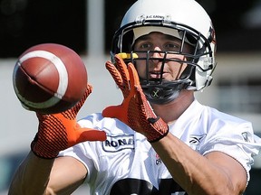 Marco Iannuzzi keeps his eye on the ball in practice, something he couldn't do as a member of the Edmonton Huskies during their CJFL playoff game against the Surrey Rams in 2005.
