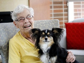 Evelyn Lockie, 88, and Tina are inseparable. Tina is Evelyn's service dog, trained to give her emotional support. Evelyn lives with dementia and the pair live together at Henley House in St. Catharines, Ont. Ottawa academic Stuart Chambers says people like Lockie should be given the right to order their own doctor-assisted deaths for when their dementia reaches an intolerable level.