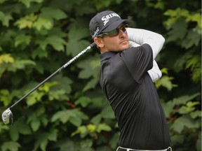 Kevin Stinson of Mission watches his tee shot during the second round of the Freedom 55 Financial Open at Point Grey Golf and Country Club in Vancouver on Friday.
