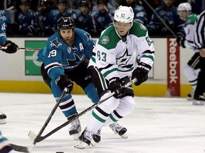 Dallas Stars&#039; Ales Hemsky (83) is chased by San Jose Sharks&#039; Joe Thornton (19) during the second period of an NHL hockey game Saturday, Jan. 16, 2016, in San Jose, Calif. The Montreal Canadiens agreed to terms on a one-year contract with free agent forward Ales Hemsky on Monday. The 33-year-old Czech had seven points (4-3) in 15 games with the Dallas Stars last season. THE CANADIAN PRESS/ Marcio Jose Sanchez