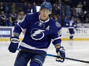 FILE - In this Thursday, Feb. 2, 2017 file photo, Tampa Bay Lightning left wing Ondrej Palat (18), of the Czech Republic, warms up before an NHL hockey game against the Ottawa Senators in Tampa, Fla. A person with direct knowledge of the move says the Tampa Bay Lightning have agreed to terms with left winger Ondrej Palat on a $26.5 million, five-year deal. he person spoke to The Associated Press on condition of anonymity Friday, July 14, 2017 because it had not been announced. (AP Photo/Chris O&#039;