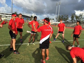 Canada sevens assistant coach Lee Douglas works with the U18 Maple Leafs ahead of the Commonwealth Youth Games in the Bahamas this week.