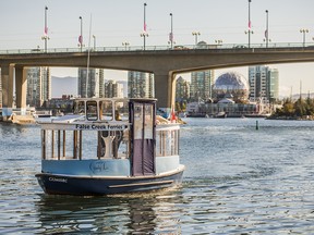 The False Creek Ferry crosses the scenic urban waters of False Creek.