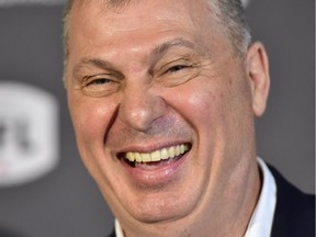 Randy Ambrosie smiles as he speaks during a press conference in Toronto on Wednesday, when he was introduced as the 14th commissioner in league history.