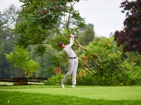 Jeevan Sihota tees off during the third round of the B.C. Amateur Championship at Morgan Creek Golf Course in Surrey on Thursday. Photo by Jürgen Kaminski