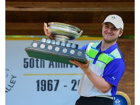 Christian Zalli celebrates his victory at the B.C. Junior Boys Championship at the Squamish Valley Golf and Country Club. Despite his success, Zalli will be focused on school and not golf in the fall.