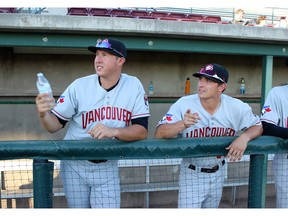 Vancouver Canadians pitchers Nate Pearson, left, and Brody Rodning, right. Pearson, selected 28th overall by the Toronto Blue Jays in June's draft, models his game after hall of fame pitcher Nolan Ryan.