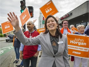 NDP's Bowinn Ma on the campaign trail in North Vancouver on election day, May 9. Columnist Mike Smyth lists her as a shoo-in for cabinet.