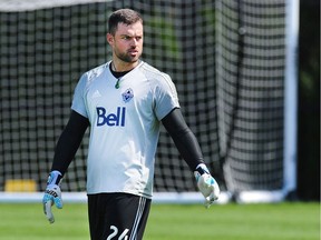 Goalie Stefan Marinović in action for the Vancouver Whitecaps during a training session at UBC this week.